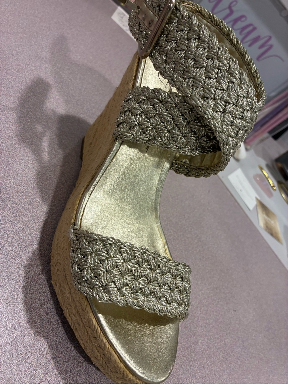 Jessica Simpson Metallic Gold Braided Espadrille Wedge Sandals